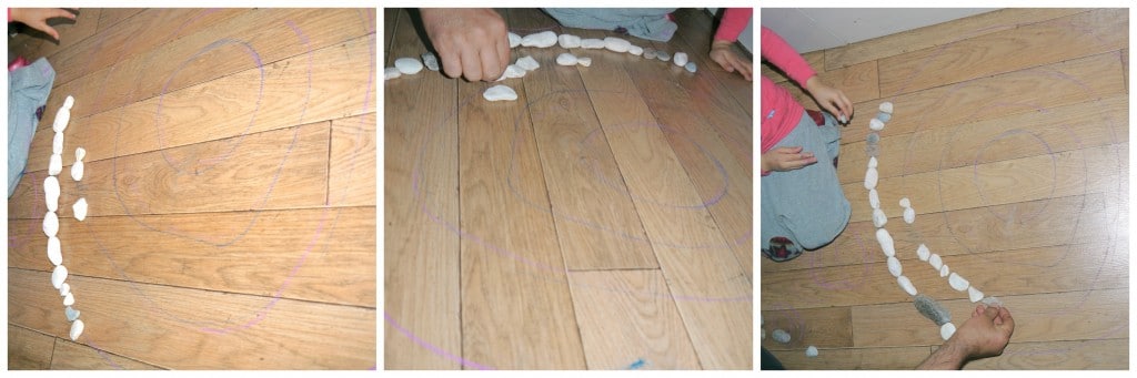 3 images of making rock maze for kids.