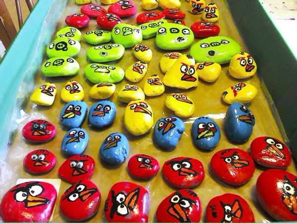 Angry bird painted stones