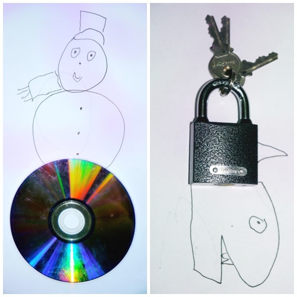Two images of cd and keylock art activity.