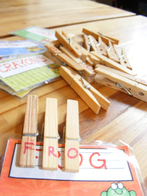 spelling activity with clothpins