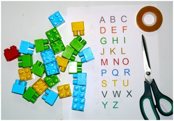 Spelling Activity with Blocks materials.