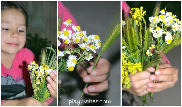 3 images of sensory playing with flowers.