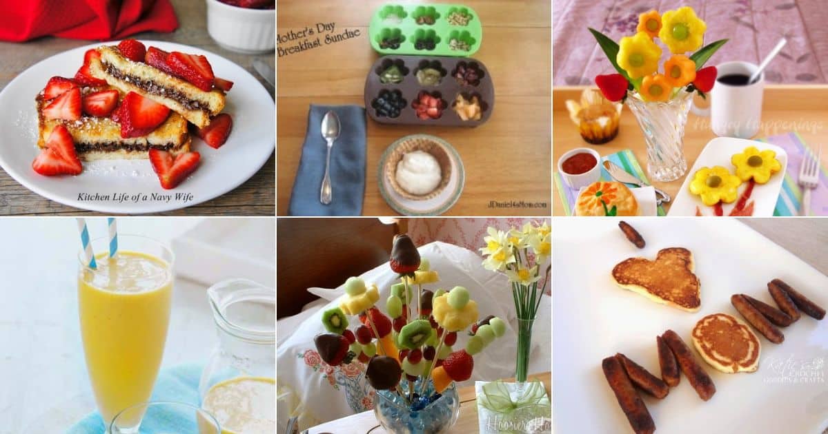 6 images of easy mother's day breakfasts.
