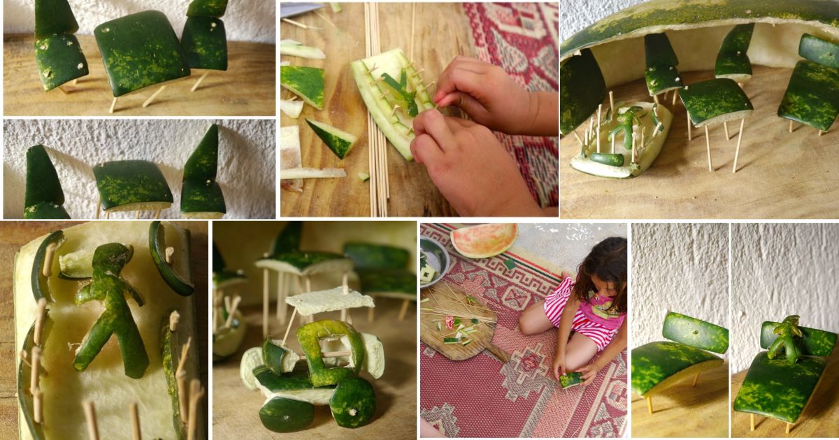 Multiple images of watermelon crafts.