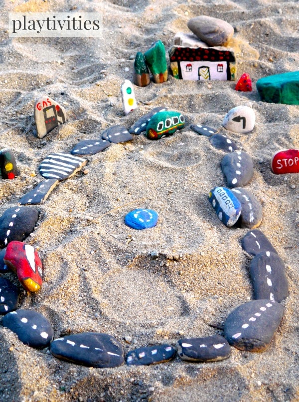 DIY Car Rock track on a beach.