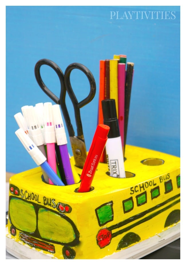 DIY Pencil Holder That Looks Like School Bus