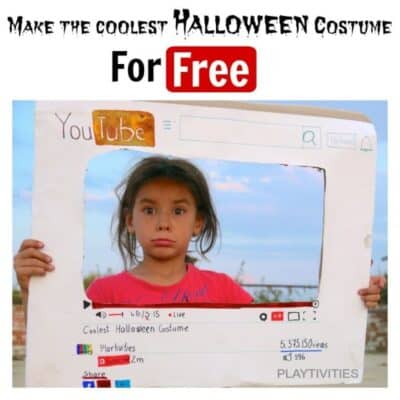 Young girl wearing a halloween youtube costume.