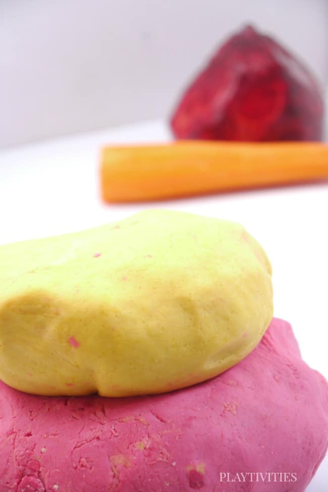 Homemade playdough with natural dye close-up.