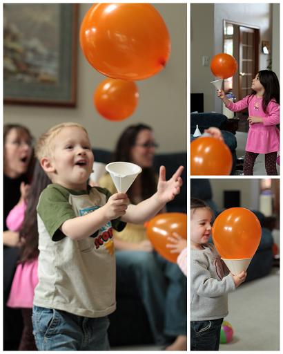 3 images of party with balloons.