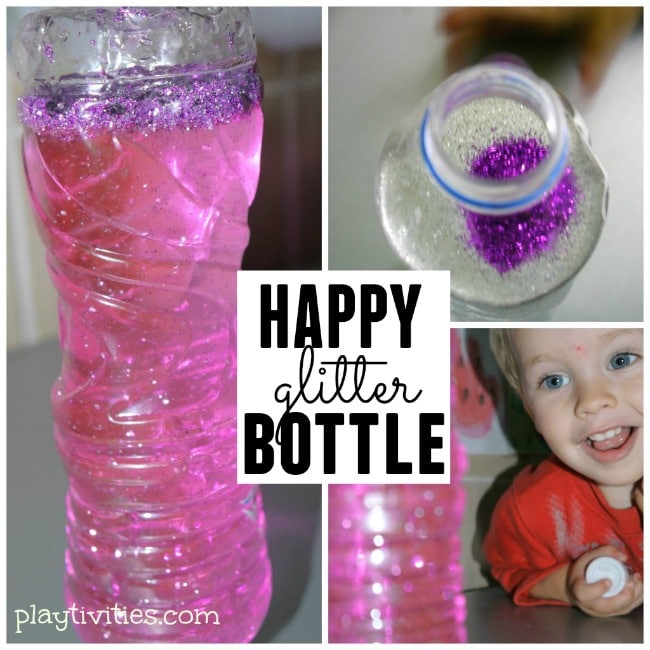 3 images of glitter bottle.