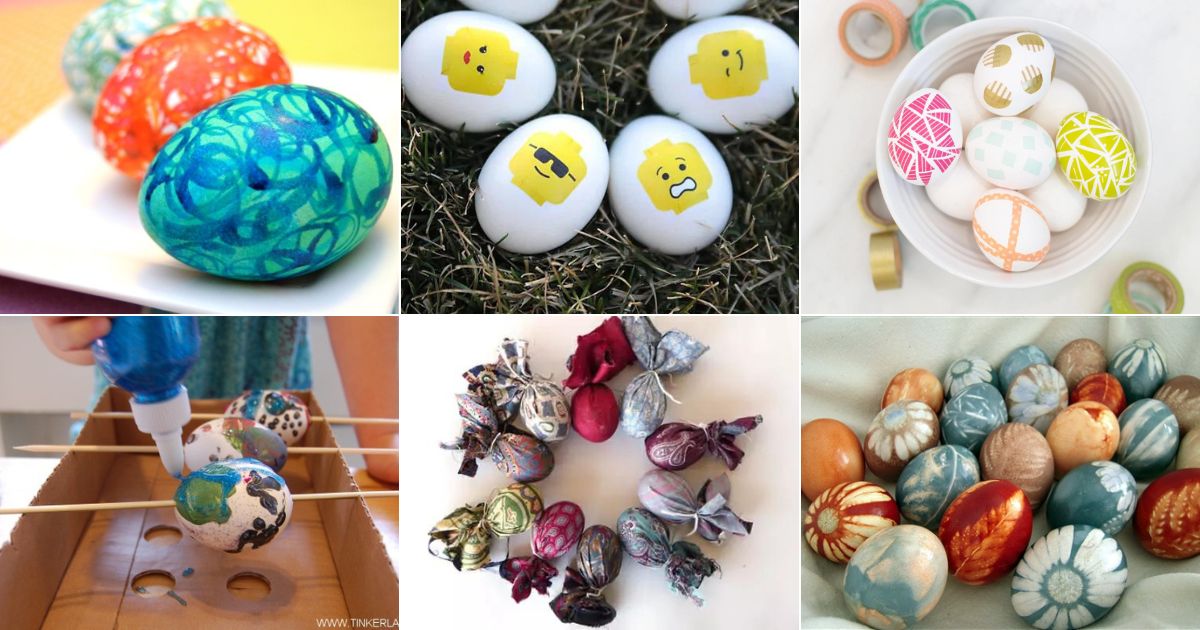 6 images of how to dye easter eggs with kids.