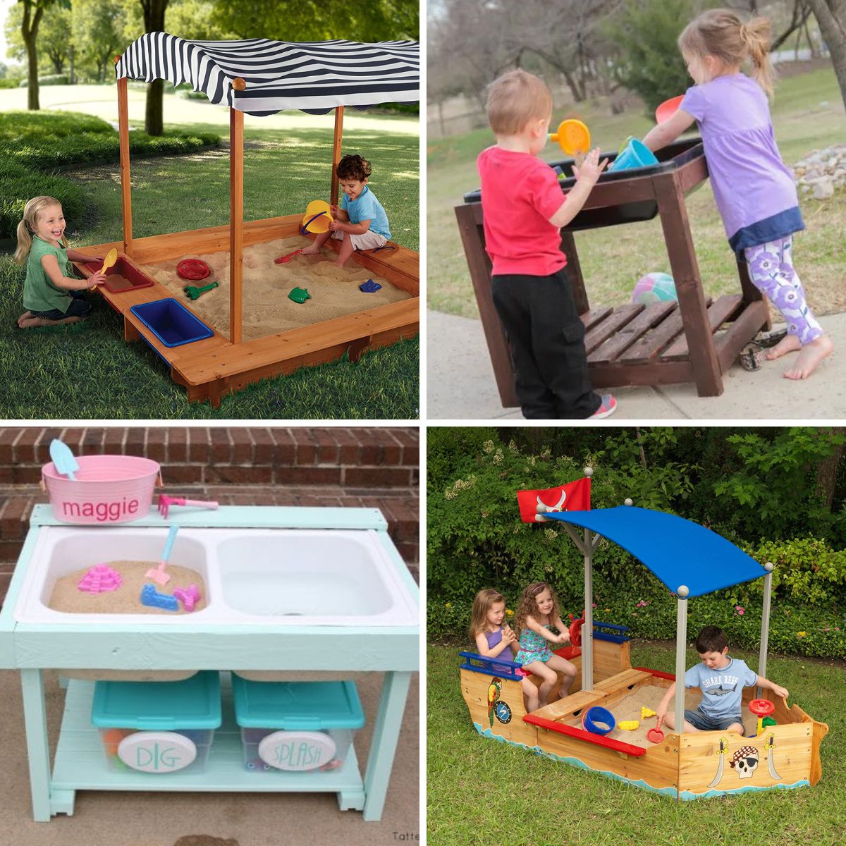 4 images of diy sandbox for kids.
