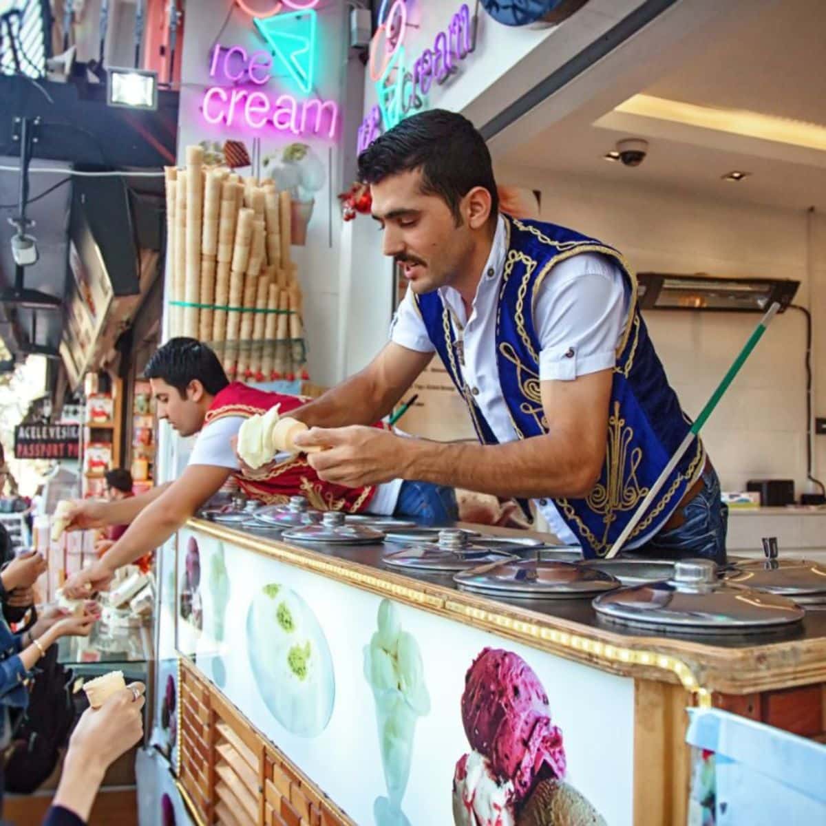 Traditional ice-cream sellers on a market.
