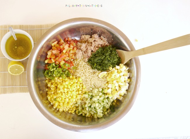 Ingredients for pasta salad.