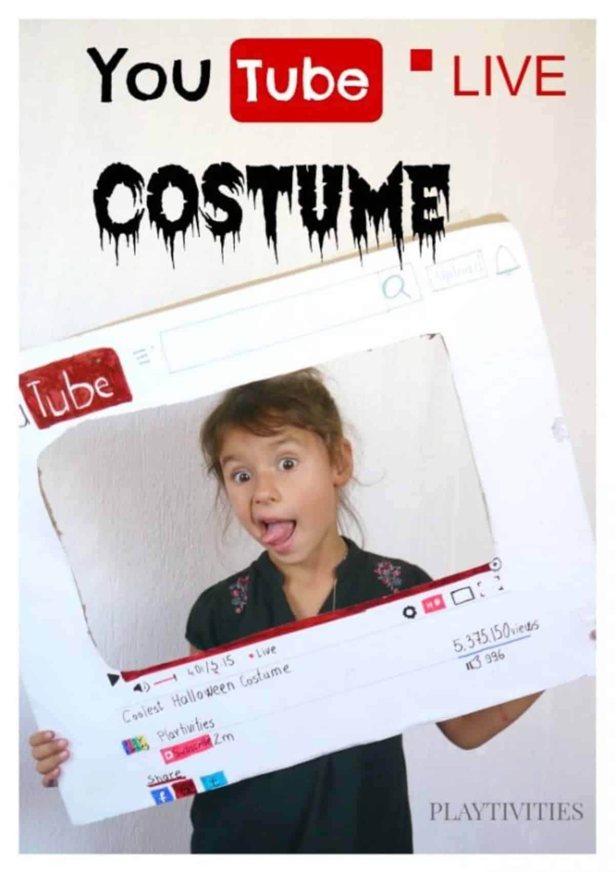 Girl holding a youtube cardboard costume
