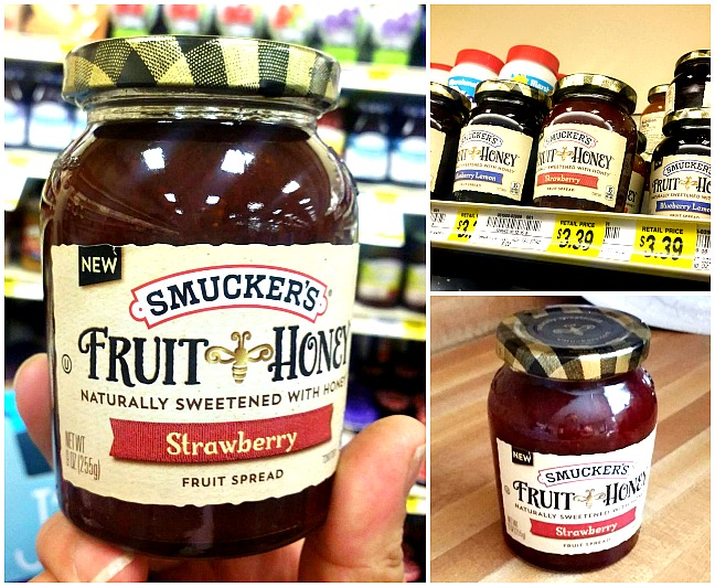 3 images of gruit honey smuckers.