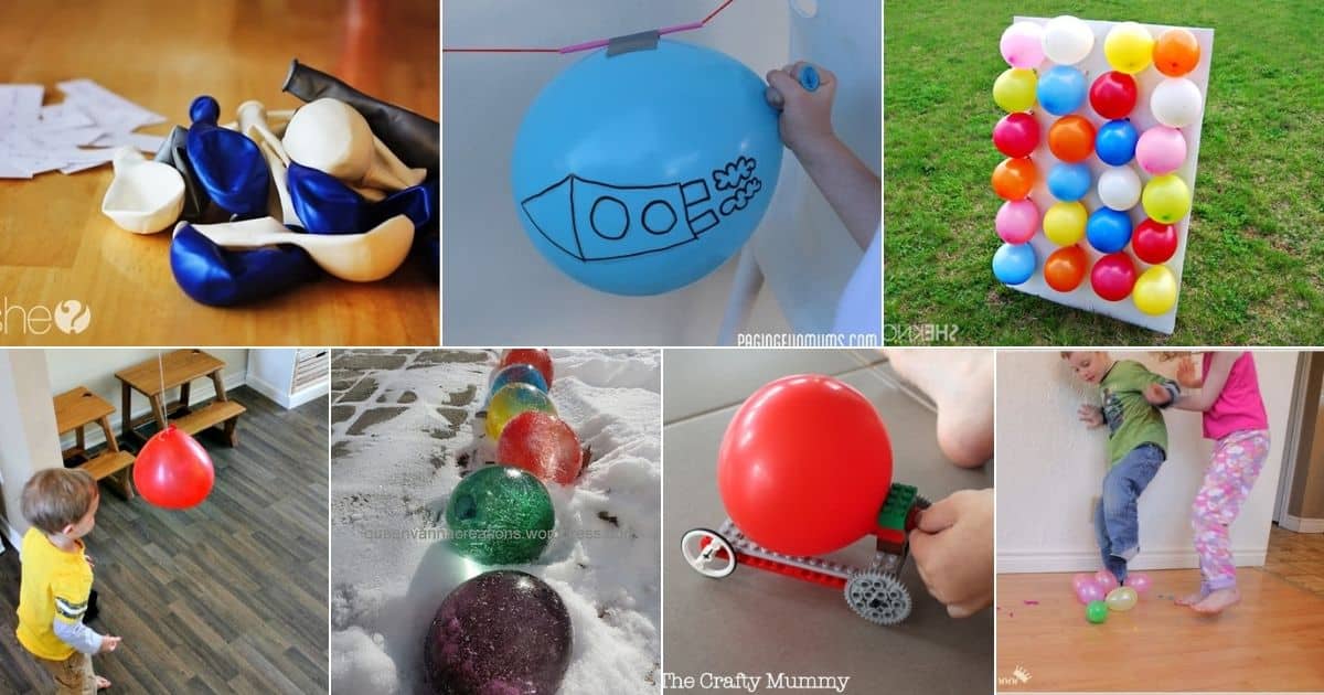 7 images of fun balloon games for kids.