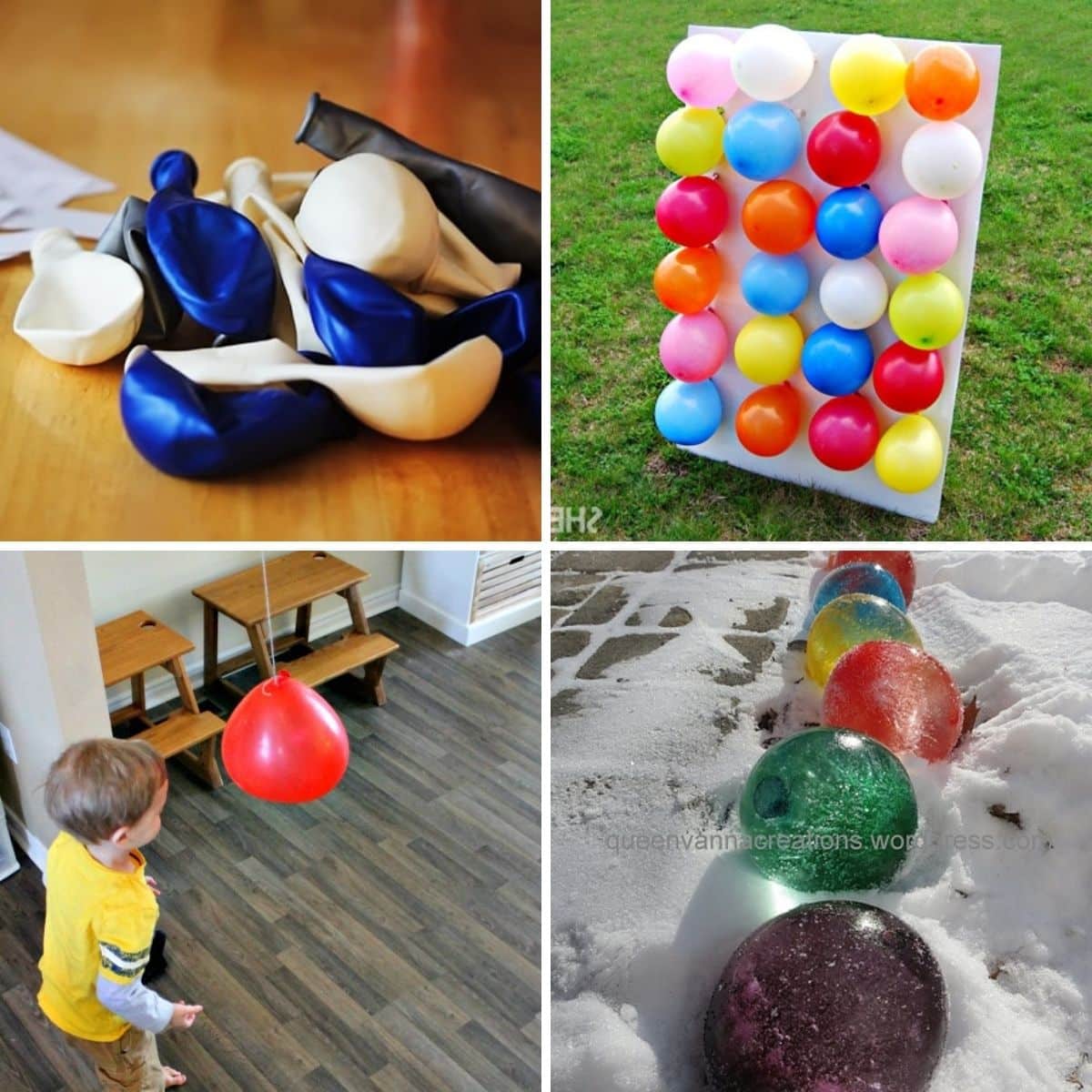 4 images of fun balloon games for kids.