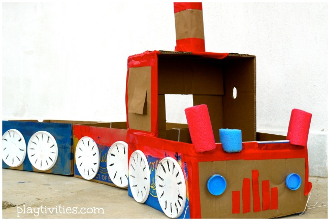 Cardboard train craft for kids.