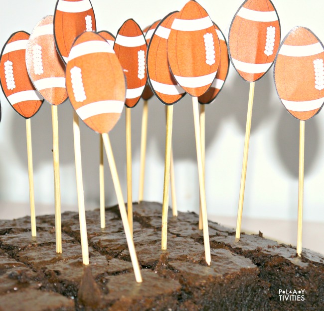 Game day brownies with sticks.