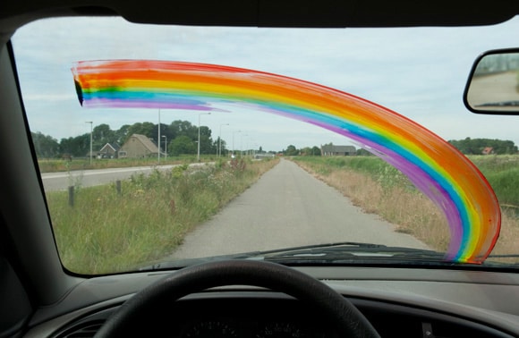 Rainbow Prank  on a car window.