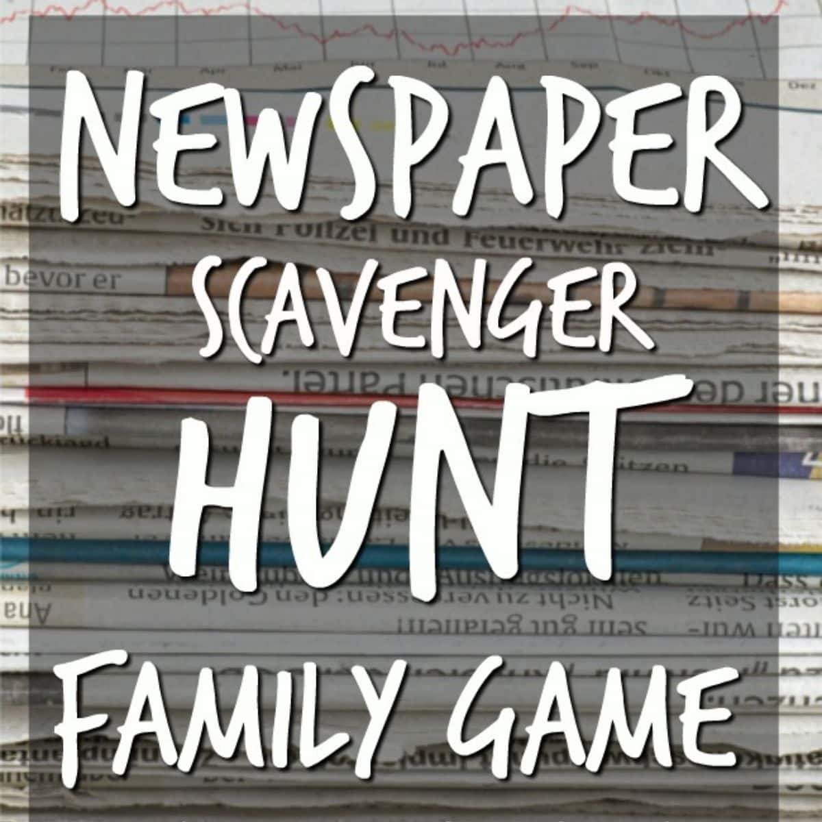 Newspaper scavenger hunt family game poster.