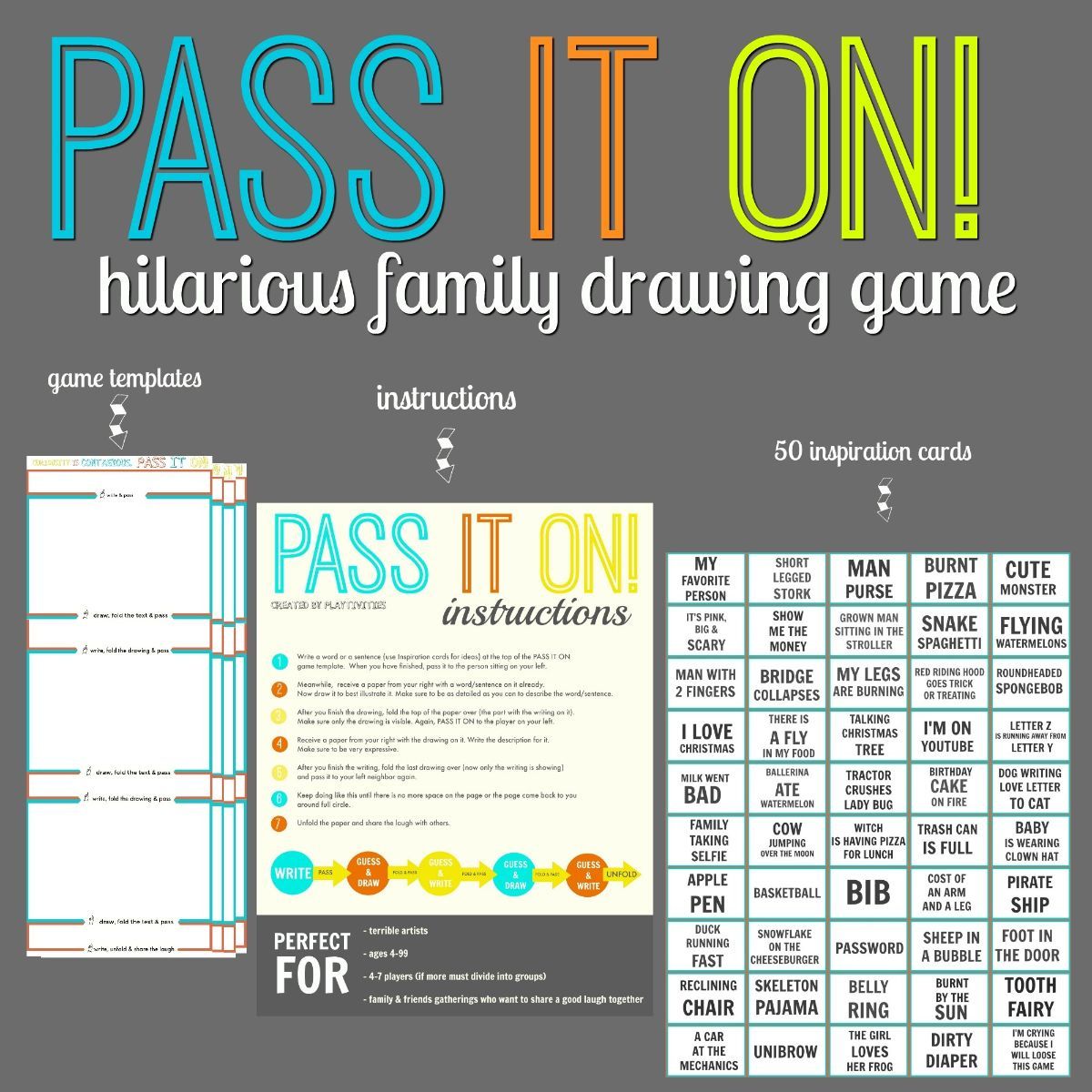 Pass it on drawing game poster.