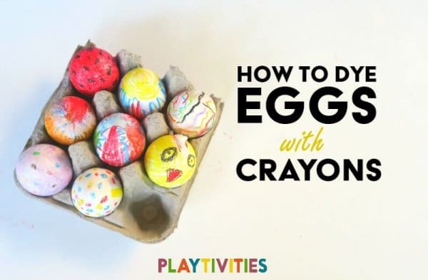 How to dye egg with crayons poster with actual eggs.
