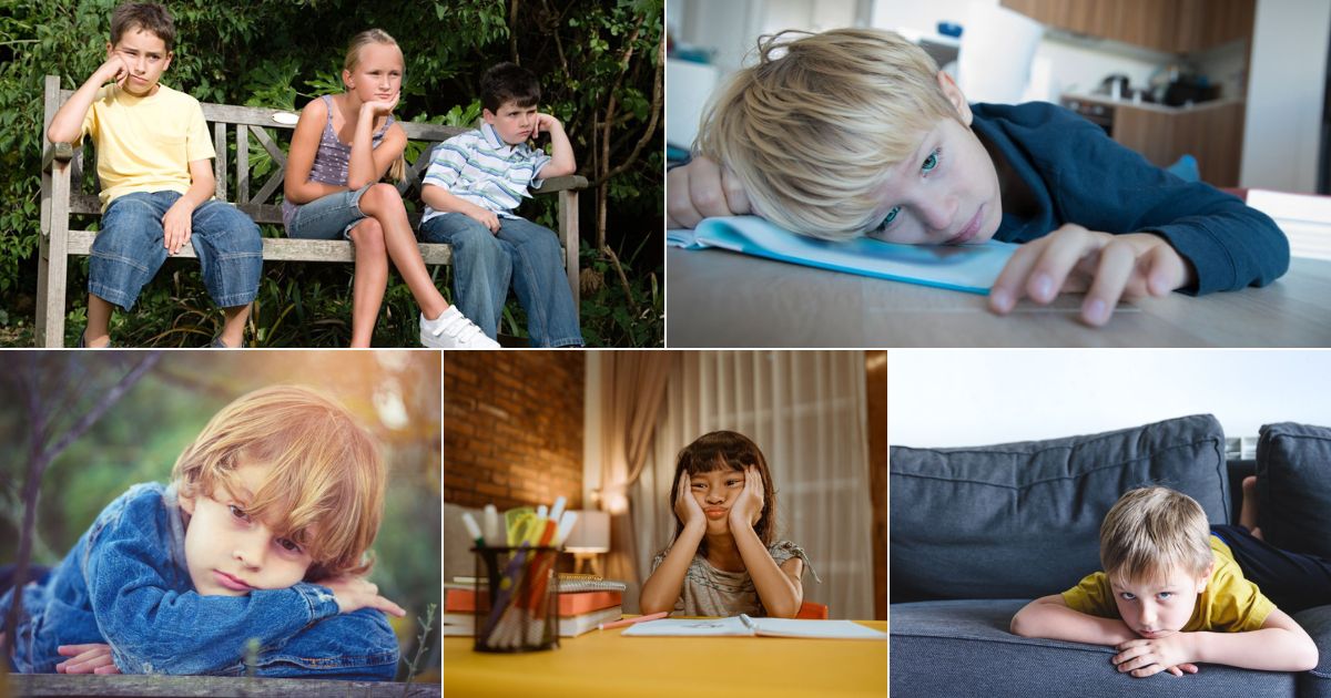 5 images of bored kids.