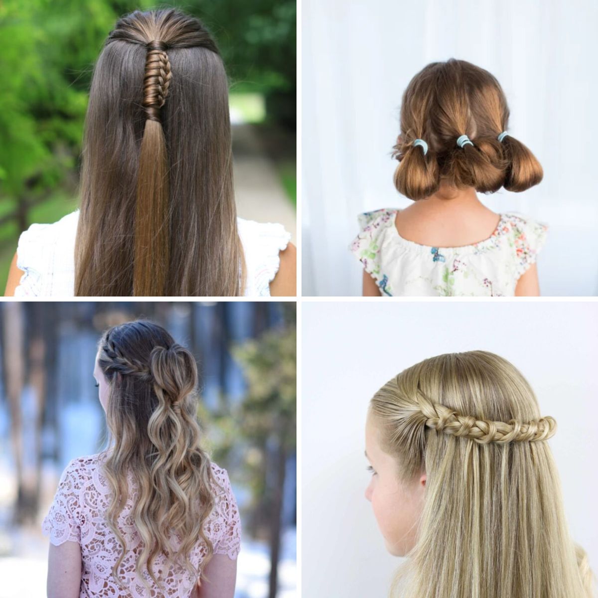 4 images of adorable ling hair hairstyles for girls.