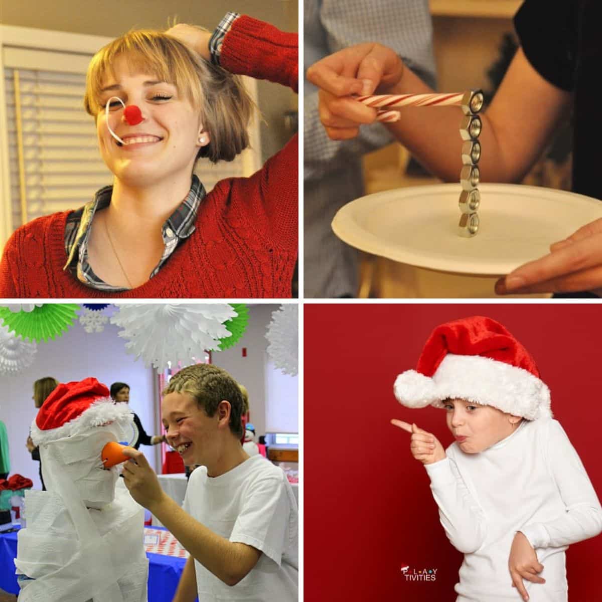 4 images of hilarious christmas games for families.