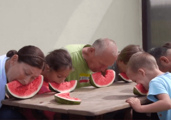 No Hands Watermelon Family challenge