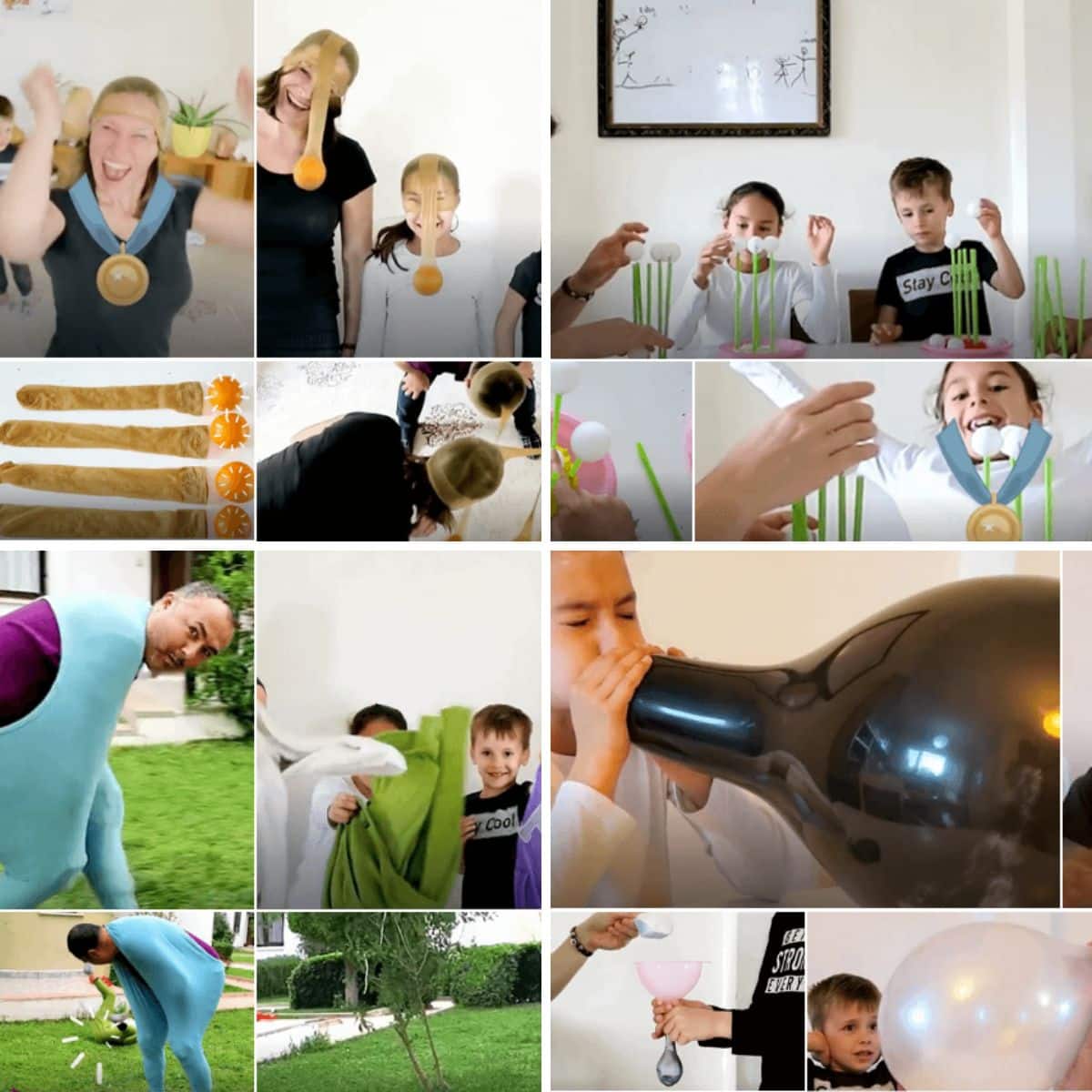 Collage og images of easter family gathering games.