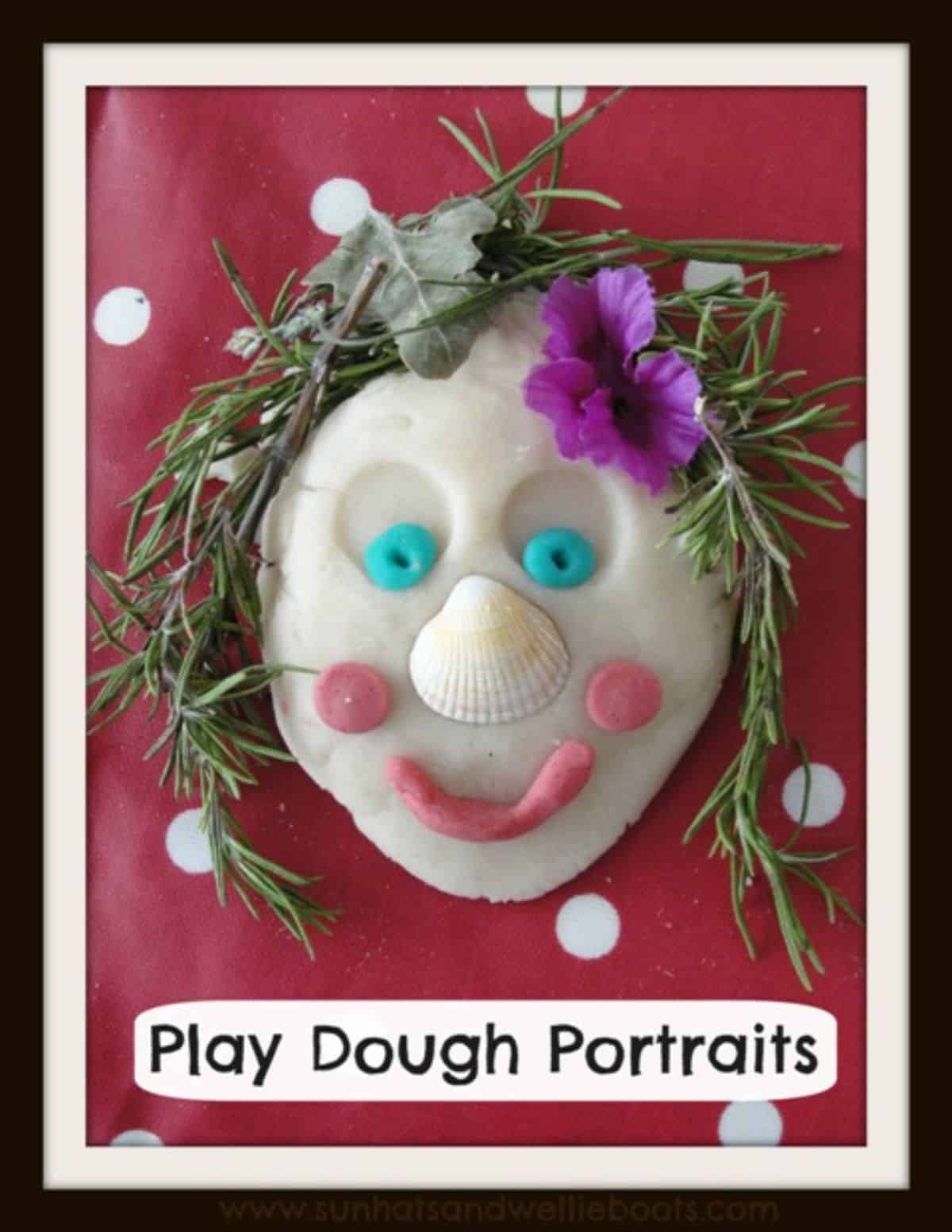 Playdough portrait made from different components.
