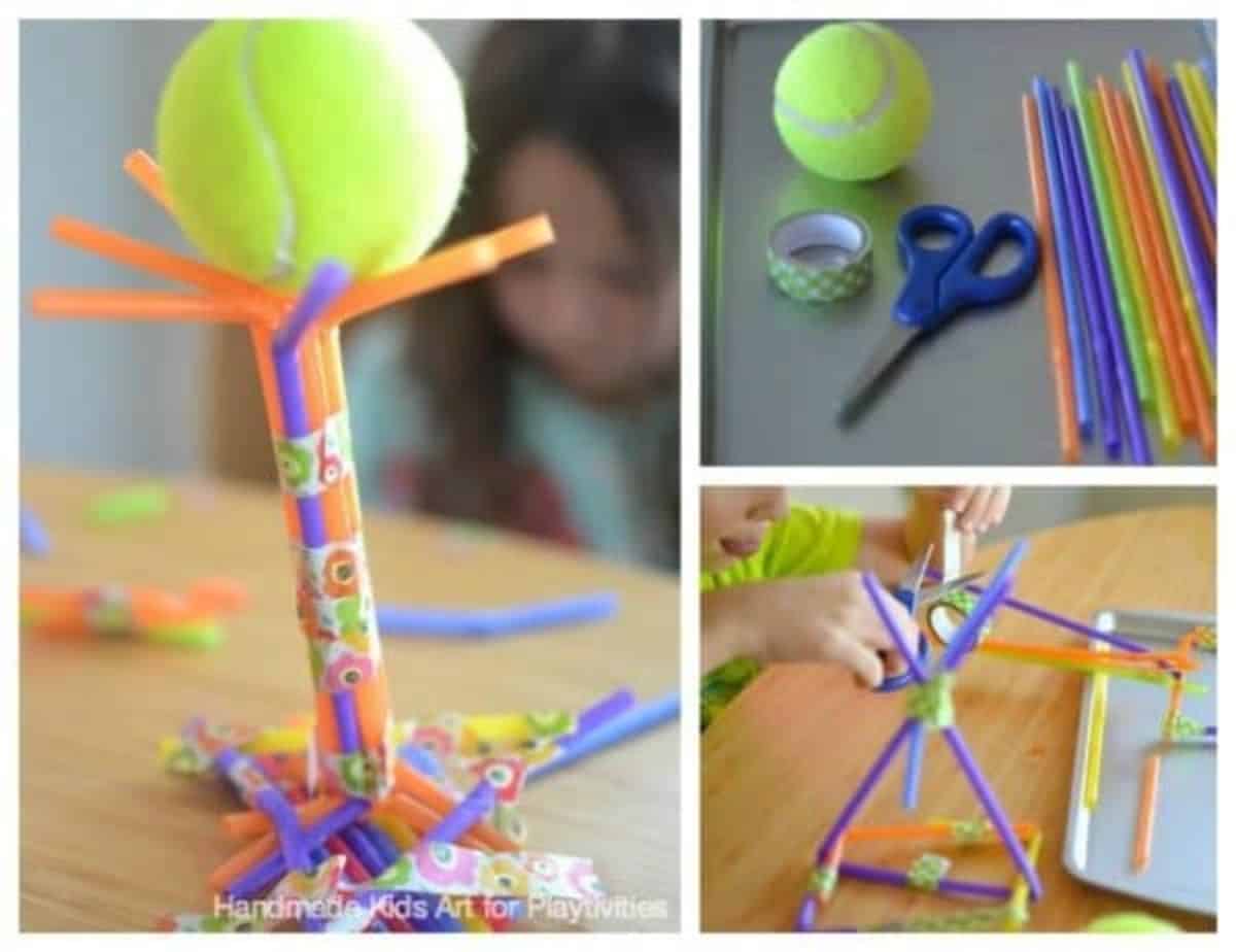3 images of a family game Stem Challenge.