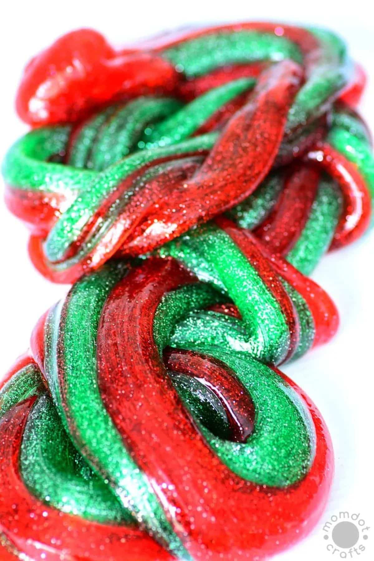 Peppermint christmas slime close-up.