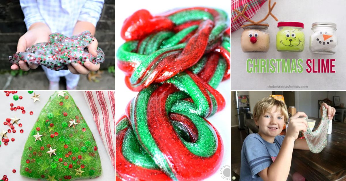 5 images of suprisin christmas slime recipes for kids.