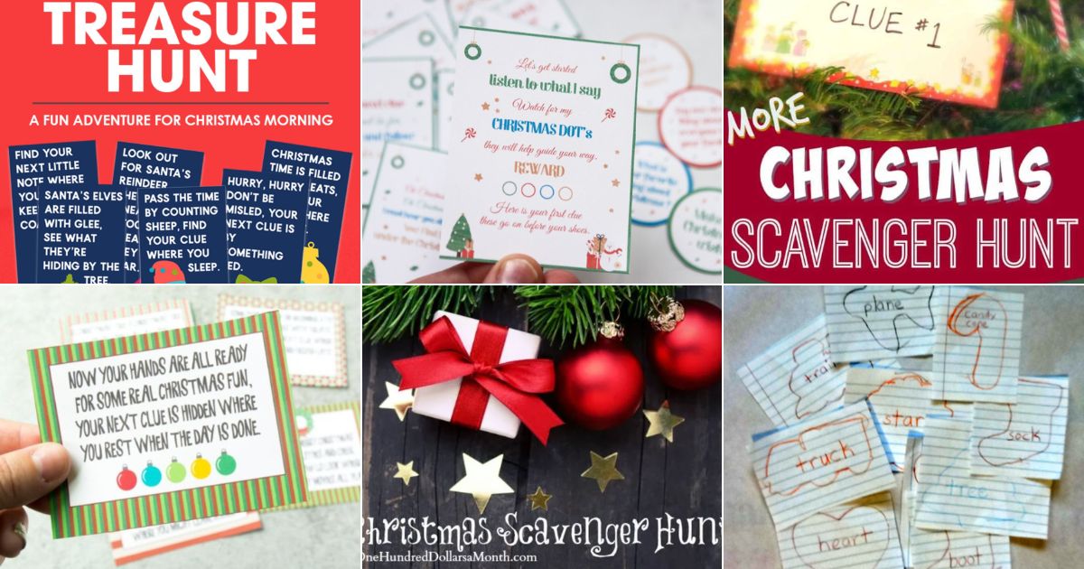 6 images of christmas scavenger hunt ides for kids.