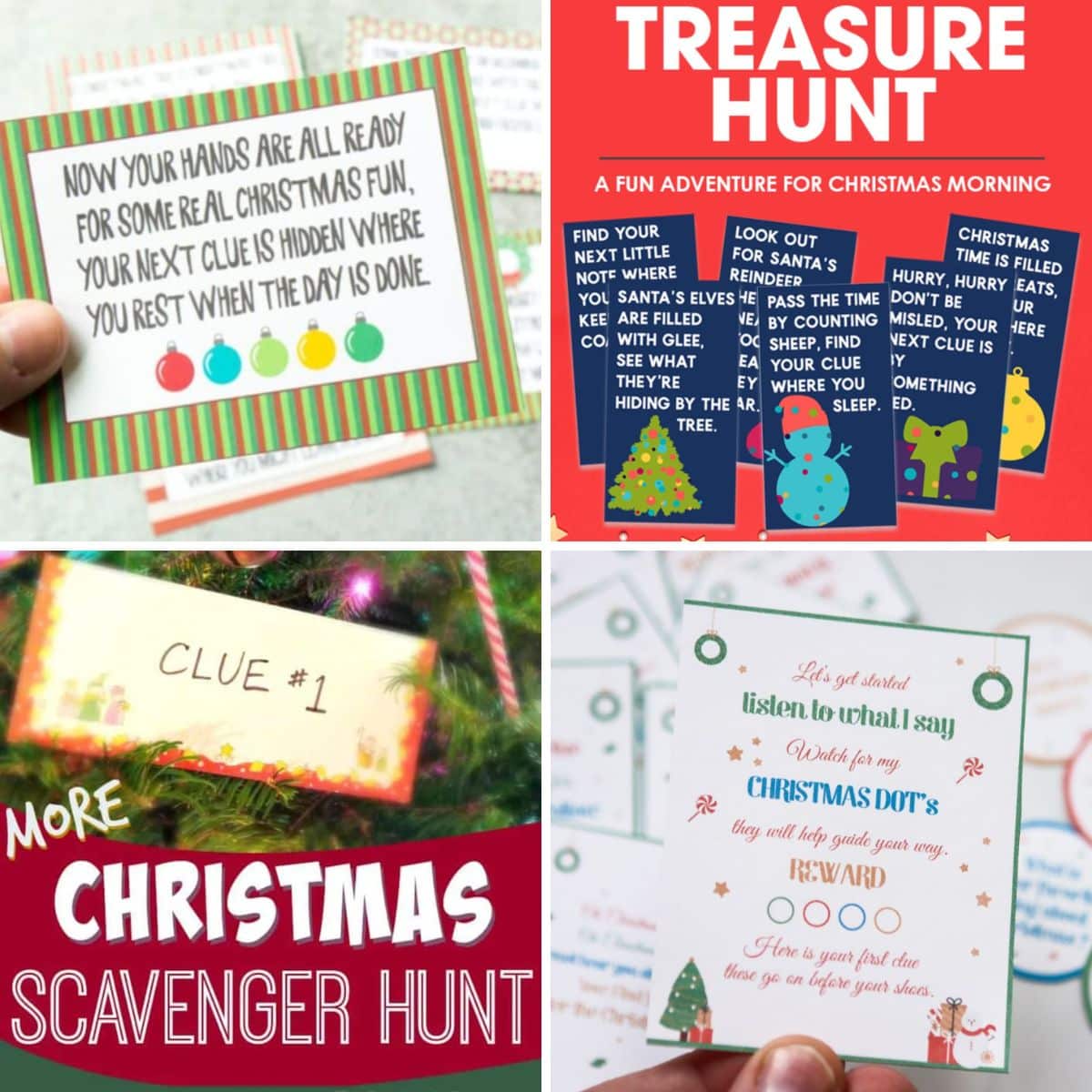 4 images of christmas scavenger hunt ides for kids.