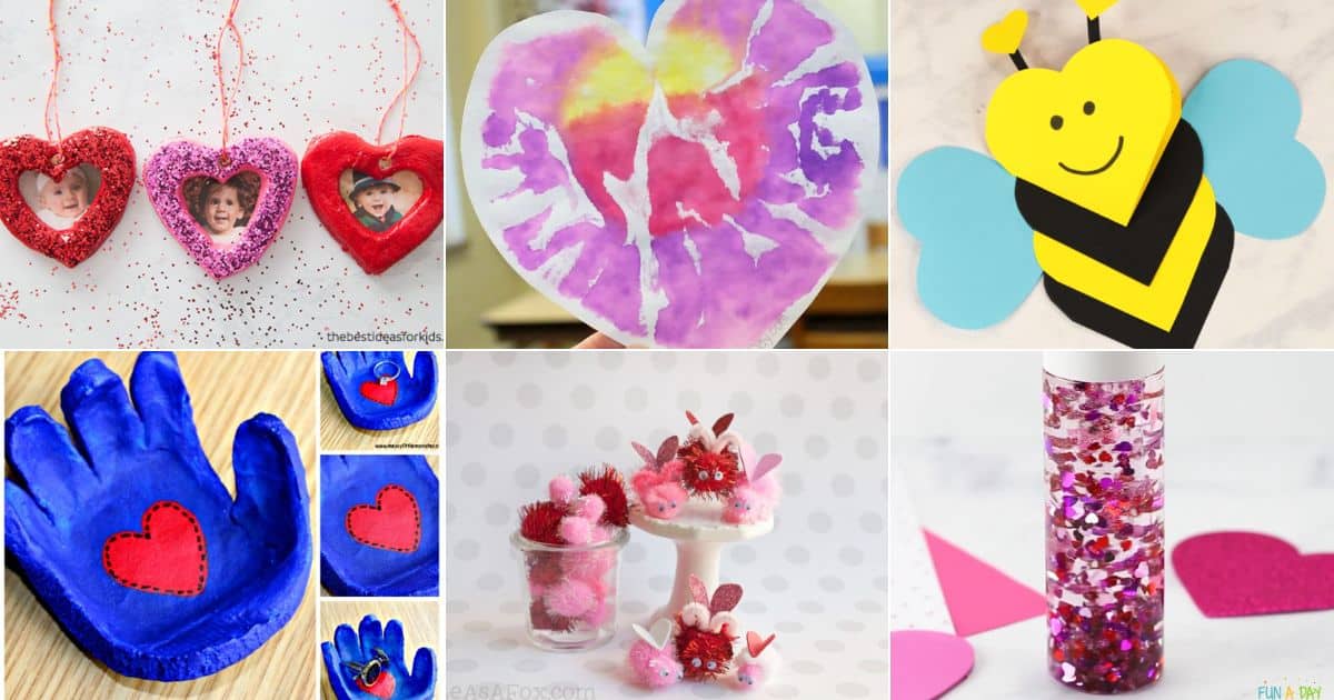 6 images of amazing valentine day crafts for kids.