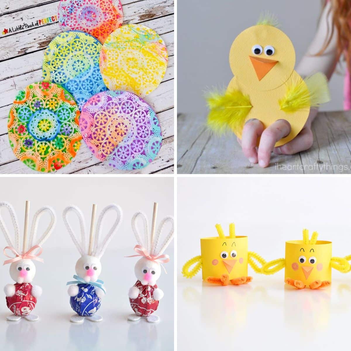 4 images of super cute easter crafts for kids.