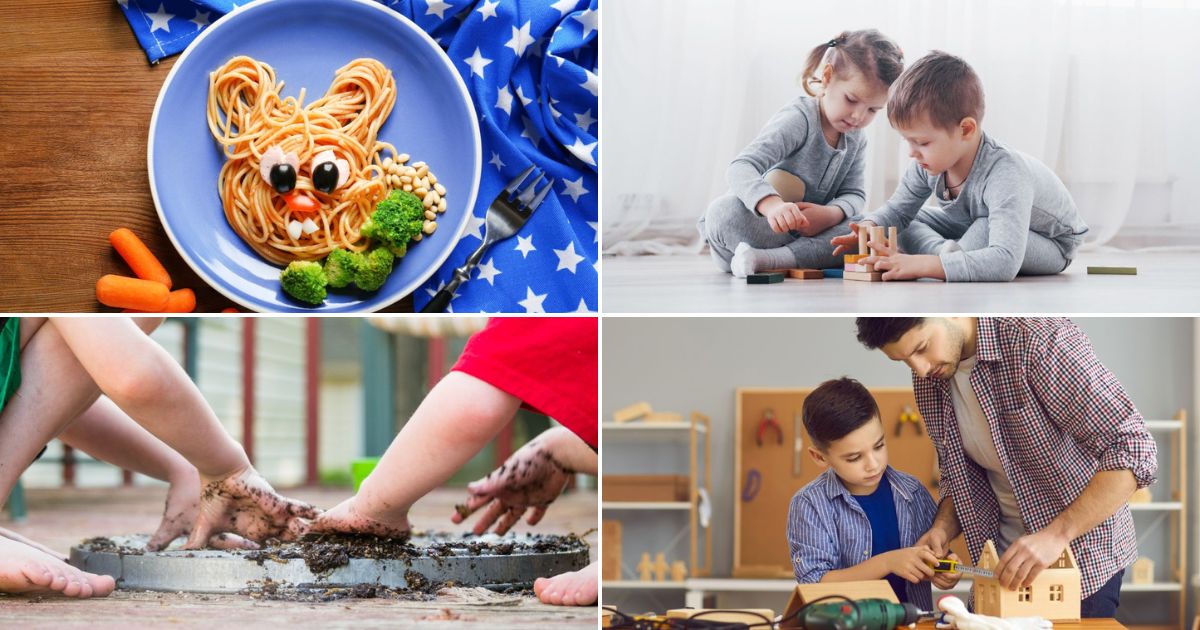 4 images of independent activities for kids.