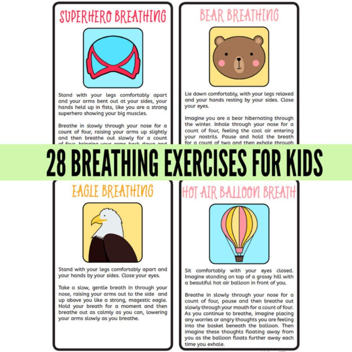 Printable fun breathing exercises for kids.