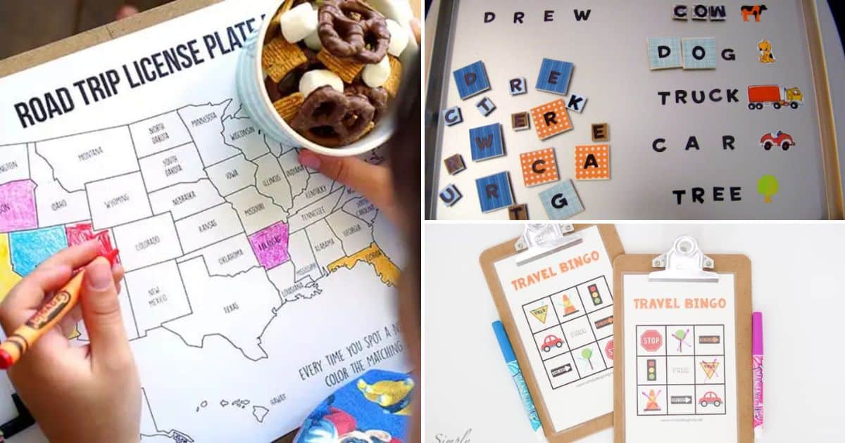 3 images of fun family road trip games.