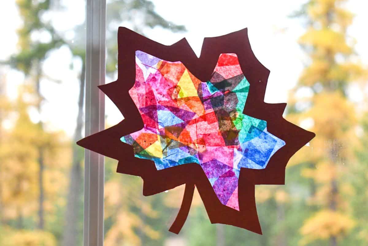 Stained glass tissue paper leaf sun catchers