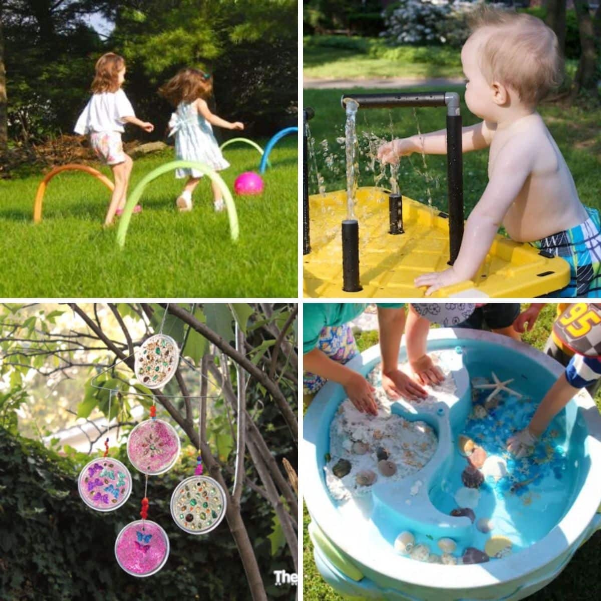 4 images of entertaining summer activities for kids.
