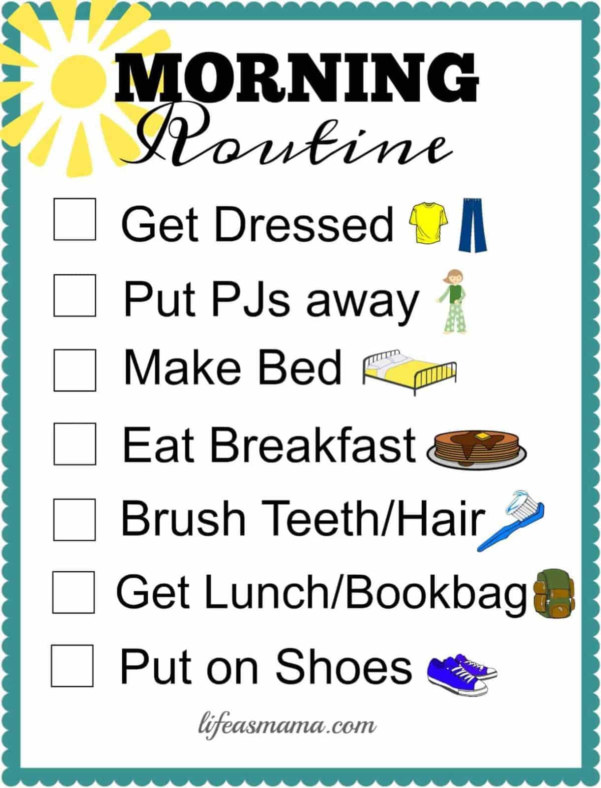 Morning routine check list.