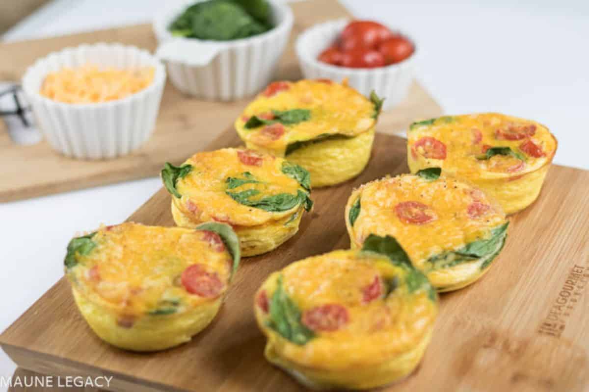 Healthy Egg Muffins on a wooden board.