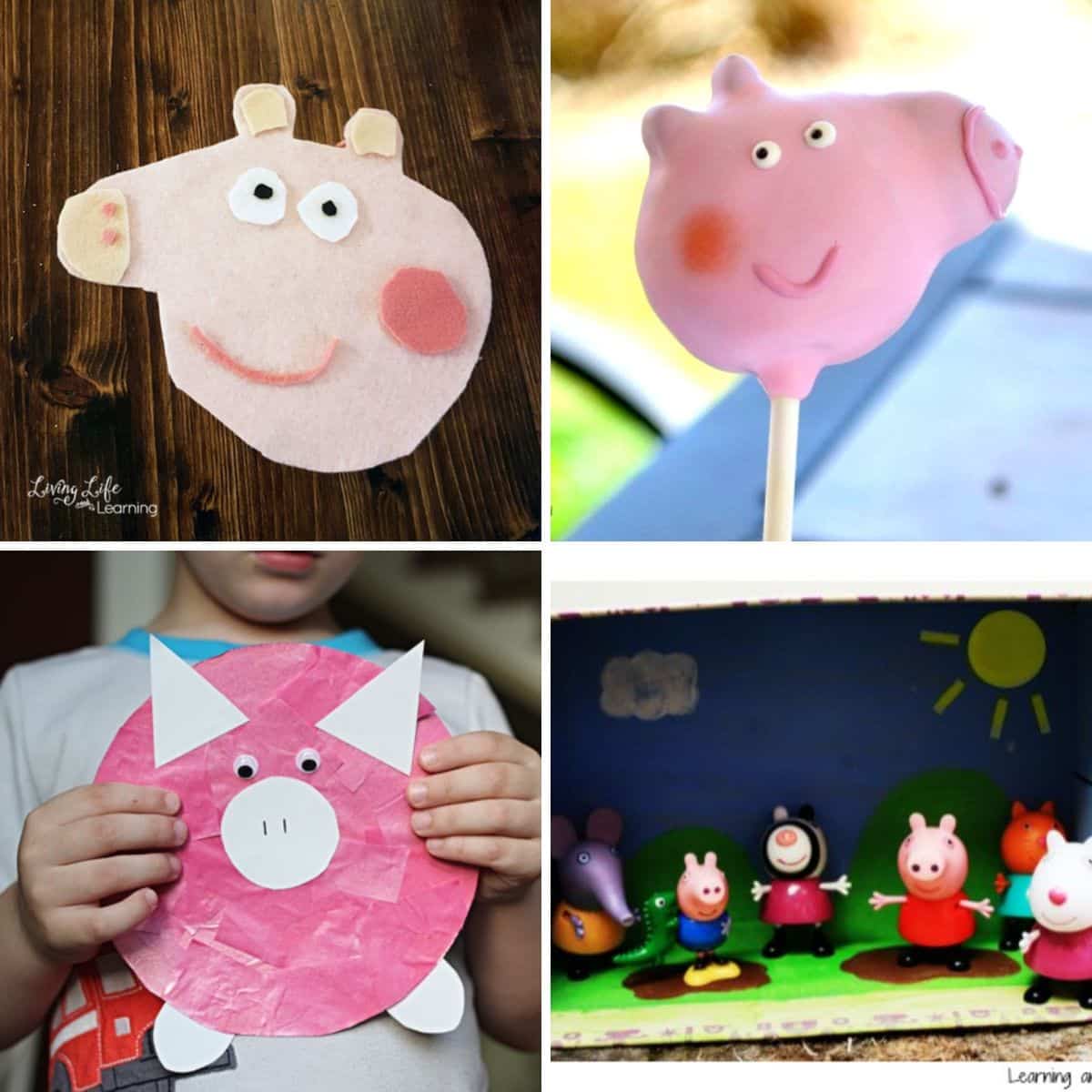 4 images of peppa pig ispired ideas for kids.