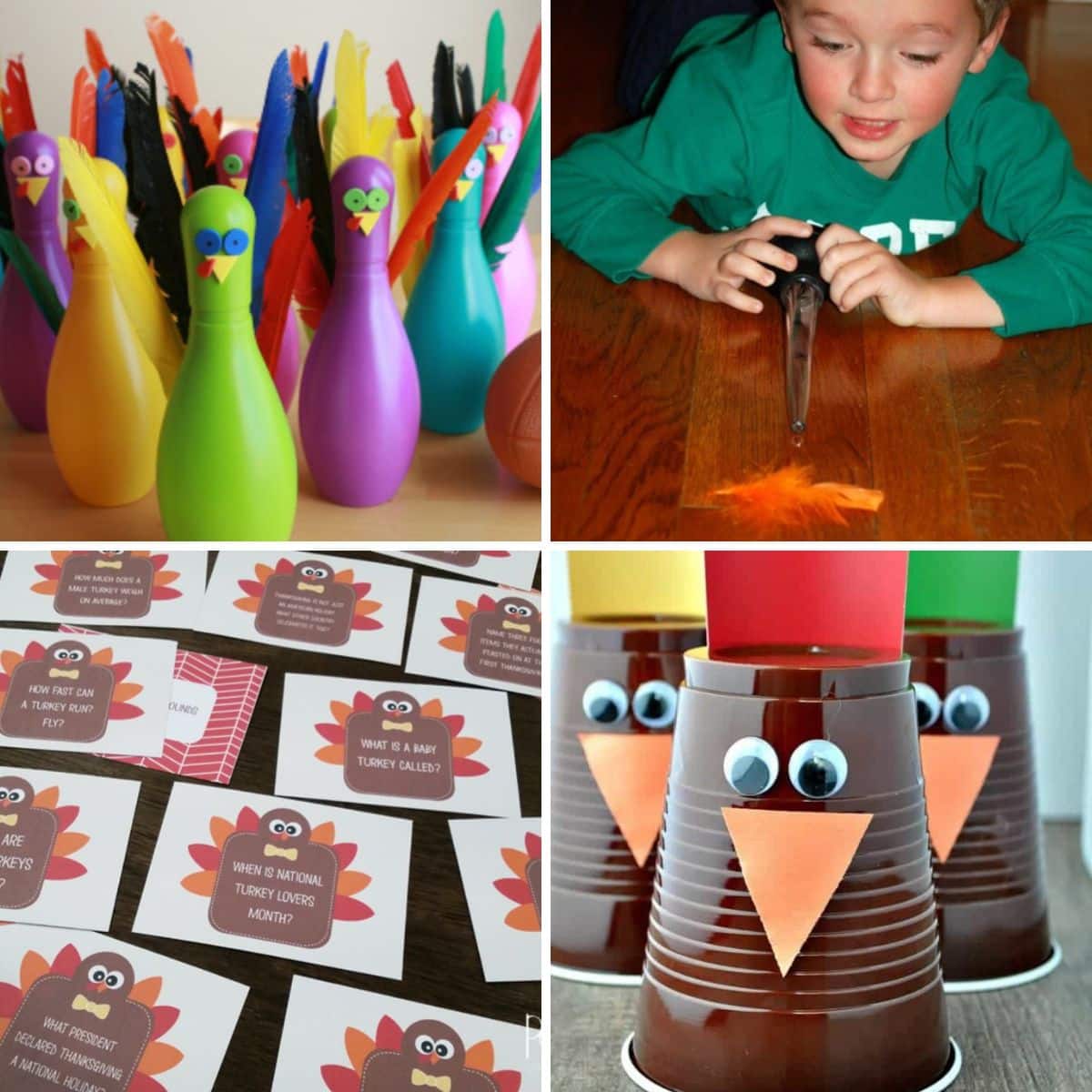 4 images of thanksgiving activities for kids and families.